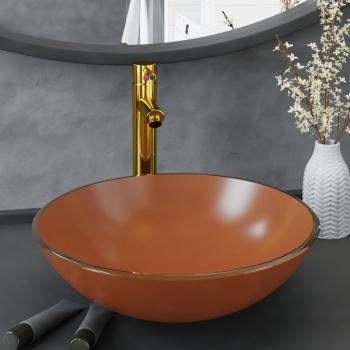 ARDEBO.de - Badezimmer Waschbecken mit Wasserhahn und Ablaufgarnitur Braun