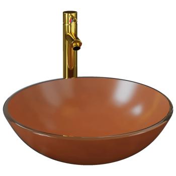 Badezimmer Waschbecken mit Wasserhahn und Ablaufgarnitur Braun