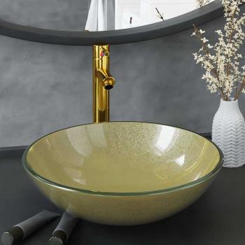 ARDEBO.de - Badezimmer Waschbecken mit Wasserhahn und Ablaufgarnitur Gold