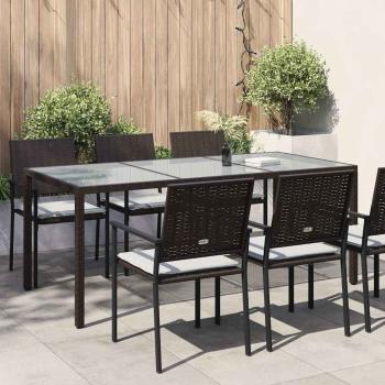ARDEBO.de - Gartentisch Braun 190x90x75 cm Gehärtetes Glas und Poly Rattan