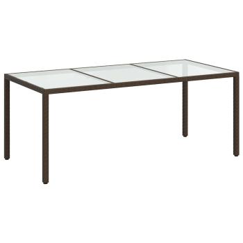 Gartentisch Braun 190x90x75 cm Gehärtetes Glas und Poly Rattan