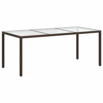 Gartentisch Braun 190x90x75 cm Gehärtetes Glas und Poly Rattan