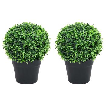ARDEBO.de - Künstliche Buchsbäume 2 Stk. mit Topf Kugelform Grün 32 cm