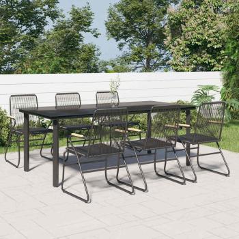 ARDEBO.de - 7-tlg. Garten-Essgruppe Schwarz PVC-Rattan