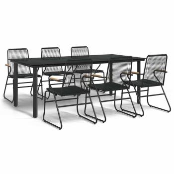 7-tlg. Garten-Essgruppe Schwarz PVC-Rattan