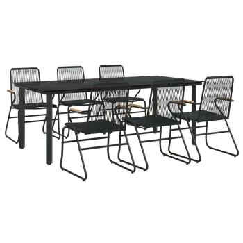 7-tlg. Garten-Essgruppe Schwarz PVC-Rattan
