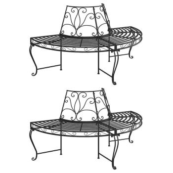 ARDEBO.de - Baumbänke Halbrund 2 Stk. Ø160 cm Schwarz Stahl
