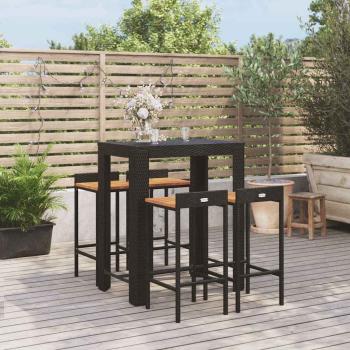 ARDEBO.de - 5-tlg. Gartenbar-Set Schwarz Poly Rattan & Massivholz Akazie