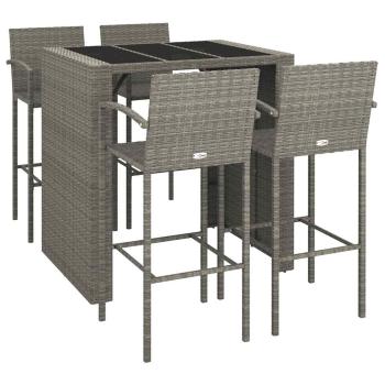 5-tlg. Gartenbar-Set Grau Poly Rattan