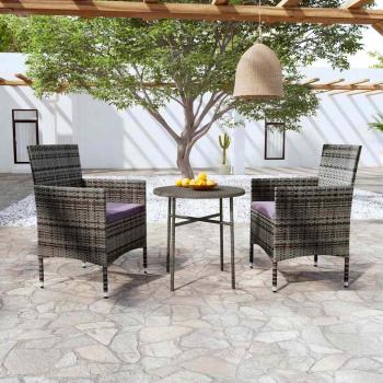 ARDEBO.de - 3-tlg. Garten-Essgruppe Poly Rattan Grau