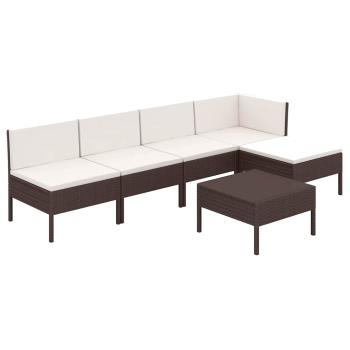 6-tlg. Garten-Lounge-Set mit Auflagen Poly Rattan Braun