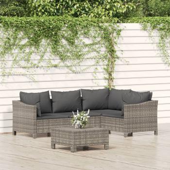 ARDEBO.de - 5-tlg. Garten-Lounge-Set mit Kissen Grau Poly Rattan