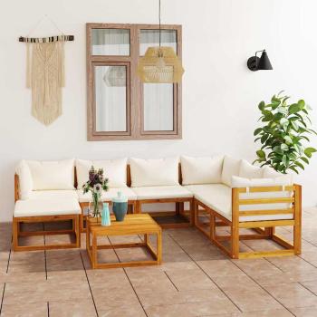 ARDEBO.de - 8-tlg. Garten-Lounge-Set mit Auflagen Creme Massivholz Akazie