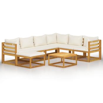 8-tlg. Garten-Lounge-Set mit Auflagen Creme Massivholz Akazie
