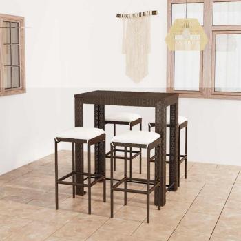 ARDEBO.de - 5-tlg. Gartenbar-Set mit Kissen Poly Rattan Braun