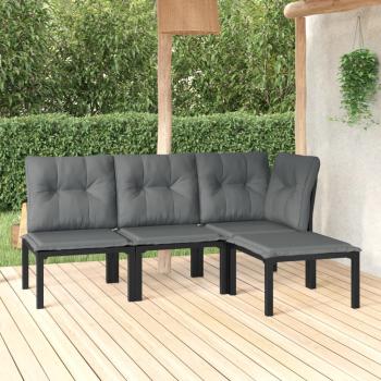ARDEBO.de - 4-tlg. Garten-Lounge-Set Schwarz und Grau Poly Rattan
