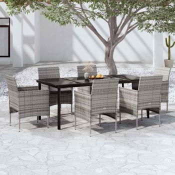 ARDEBO.de - 7-tlg. Garten-Essgruppe mit Kissen Grau und Schwarz