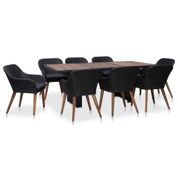 ARDEBO.de - 9-tlg. Garten-Essgruppe mit Auflagen Poly Rattan Schwarz