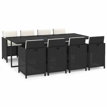 9-tlg. Garten-Essgruppe mit Kissen Poly Rattan Schwarz