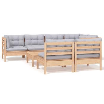8-tlg. Garten-Lounge-Set mit Grauen Kissen Kiefer Massivholz