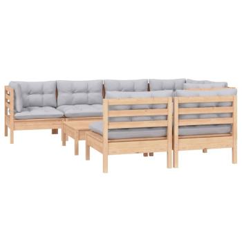 8-tlg. Garten-Lounge-Set mit Grauen Kissen Kiefer Massivholz
