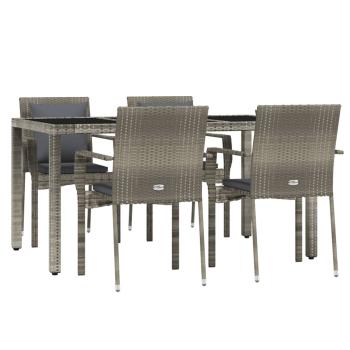 5-tlg. Garten-Essgruppe mit Kissen Grau Poly Rattan