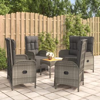ARDEBO.de - 5-tlg. Garten-Essgruppe mit Kissen Grau Poly Rattan
