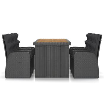 7-tlg. Garten-Essgruppe mit Auflagen Poly Rattan Schwarz