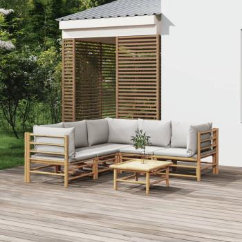 ARDEBO.de - 6-tlg. Garten-Lounge-Set mit Kissen Hellgrau Bambus