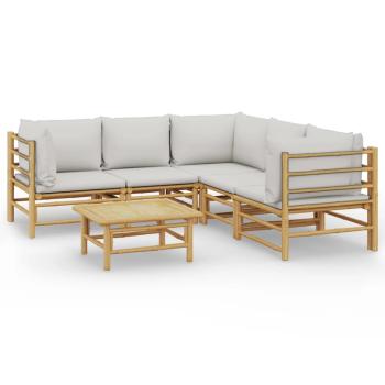 6-tlg. Garten-Lounge-Set mit Kissen Hellgrau Bambus
