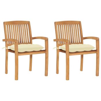 ARDEBO.de - Gartenstühle 2 Stk. mit Cremeweißen Kissen Massivholz Teak