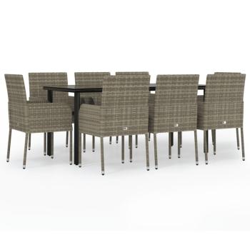 9-tlg. Garten-Essgruppe mit Kissen Schwarz und Grau Poly Rattan