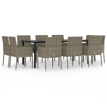 11-tlg. Garten-Essgruppe mit Kissen Schwarz & Grau Poly Rattan