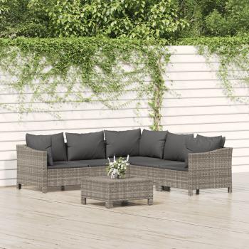 ARDEBO.de - 6-tlg. Garten-Lounge-Set mit Kissen Grau Poly Rattan