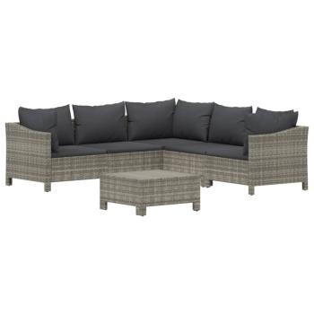 6-tlg. Garten-Lounge-Set mit Kissen Grau Poly Rattan