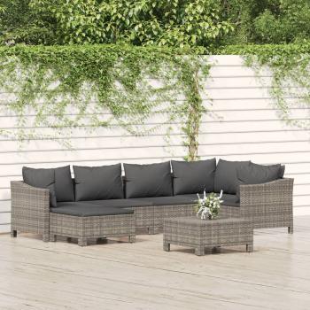 ARDEBO.de - 7-tlg. Garten-Lounge-Set mit Kissen Grau Poly Rattan