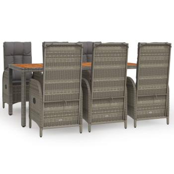 7-tlg. Garten-Essgruppe mit Kissen Grau Poly Rattan