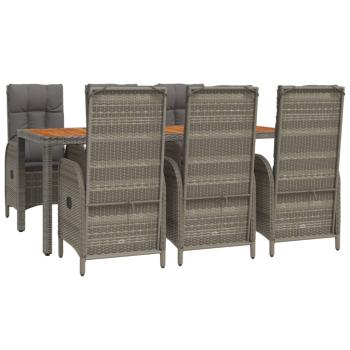 7-tlg. Garten-Essgruppe mit Kissen Grau Poly Rattan
