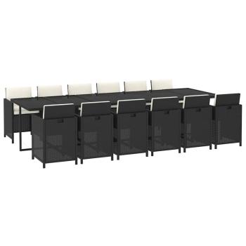 13-tlg. Garten-Essgruppe mit Kissen Poly Rattan Schwarz