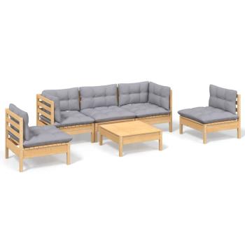6-tlg. Garten-Lounge-Set mit Grauen Kissen Kiefer Massivholz