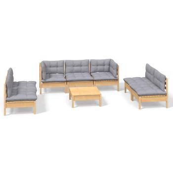 8-tlg. Garten-Lounge-Set mit Grauen Kissen Kiefer Massivholz