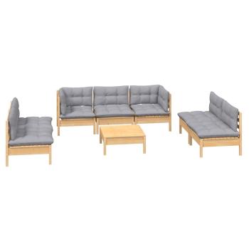 8-tlg. Garten-Lounge-Set mit Grauen Kissen Kiefer Massivholz
