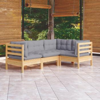 ARDEBO.de - 4-tlg. Garten-Lounge-Set mit Grauen Kissen Kiefernholz