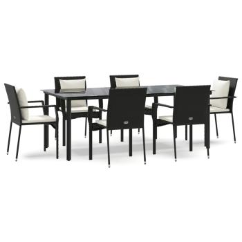 7-tlg. Garten-Essgruppe mit Kissen Schwarz Poly Rattan