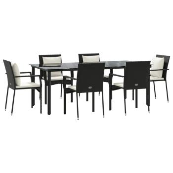7-tlg. Garten-Essgruppe mit Kissen Schwarz Poly Rattan