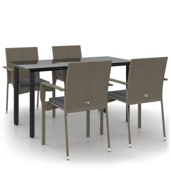 5-tlg. Garten-Essgruppe mit Kissen Schwarz und Grau Poly Rattan