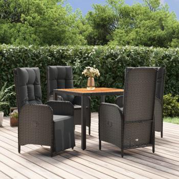 ARDEBO.de - 5-tlg. Garten-Essgruppe mit Kissen Schwarz Poly Rattan