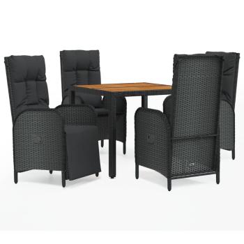 5-tlg. Garten-Essgruppe mit Kissen Schwarz Poly Rattan