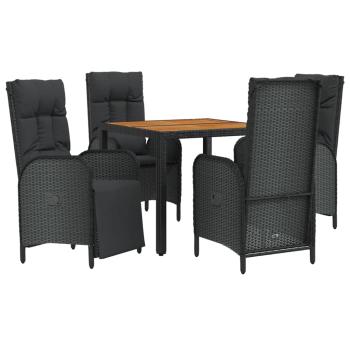 5-tlg. Garten-Essgruppe mit Kissen Schwarz Poly Rattan