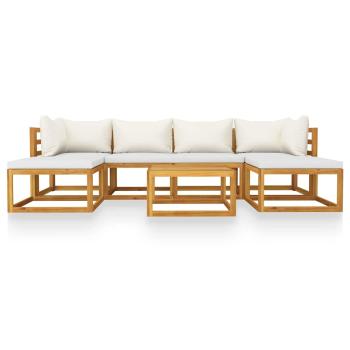 7-tlg. Garten-Lounge-Set mit Auflagen Creme Massivholz Akazie